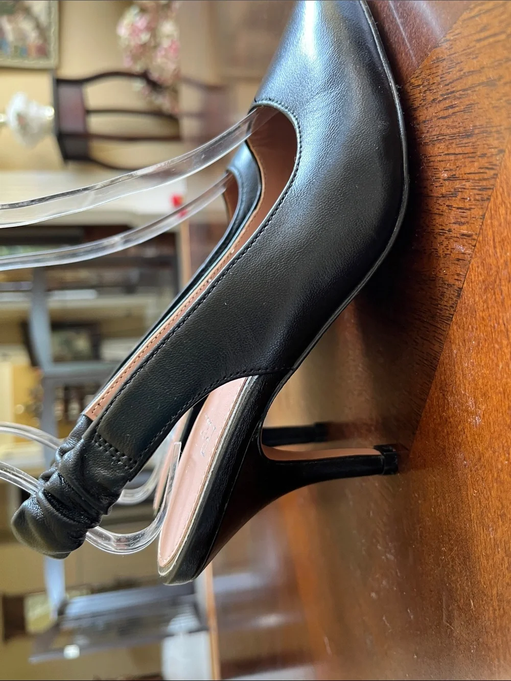 Paolo Black Pointed Slingback Pumps with Elastic Back